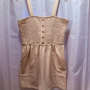 Cream Smocked Button-Front Romper